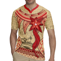 Tonga Language Week Rugby Jersey Tribal Cross Ngatu Floral Pattern DT05 - Polynesian Pride