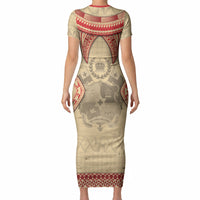 Tonga Language Week Short Sleeve Bodycon Dress Tribal Cross Ngatu Floral Pattern DT05 - Polynesian Pride