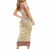 Tonga Language Week Short Sleeve Bodycon Dress Tribal Cross Ngatu Floral Pattern DT05 - Polynesian Pride