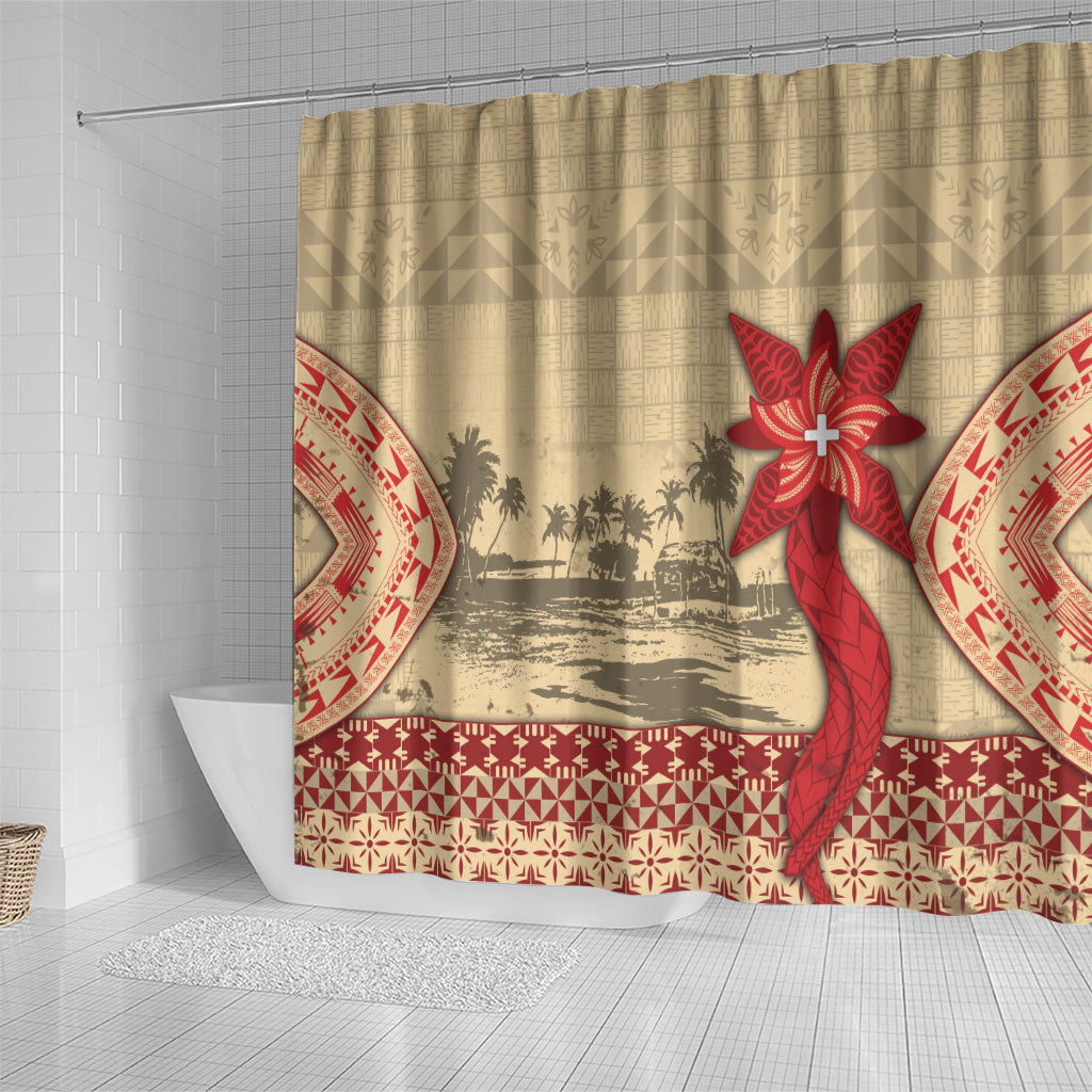 Tonga Language Week Shower Curtain Tribal Cross Ngatu Floral Pattern DT05 - Polynesian Pride