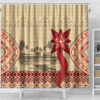Tonga Language Week Shower Curtain Tribal Cross Ngatu Floral Pattern DT05 - Polynesian Pride