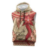 Tonga Language Week Sleeveless Hoodie Tribal Cross Ngatu Floral Pattern DT05 Red - Polynesian Pride