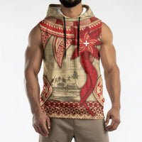 Tonga Language Week Sleeveless Hoodie Tribal Cross Ngatu Floral Pattern DT05 - Polynesian Pride