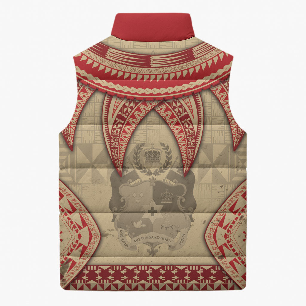Tonga Language Week Sleeveless Puffer Jacket Tribal Cross Ngatu Floral Pattern DT05 - Polynesian Pride