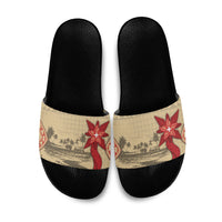 Tonga Language Week Slide Sandals Tribal Cross Ngatu Floral Pattern DT05 Red - Polynesian Pride