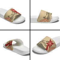 Tonga Language Week Slide Sandals Tribal Cross Ngatu Floral Pattern DT05 - Polynesian Pride