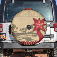 Tonga Language Week Spare Tire Cover Tribal Cross Ngatu Floral Pattern DT05 Red - Polynesian Pride