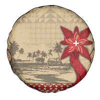 Tonga Language Week Spare Tire Cover Tribal Cross Ngatu Floral Pattern DT05 - Polynesian Pride