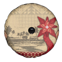 Tonga Language Week Spare Tire Cover Tribal Cross Ngatu Floral Pattern DT05 - Polynesian Pride