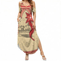 Tonga Language Week Summer Maxi Dress Tribal Cross Ngatu Floral Pattern DT05 Women Red - Polynesian Pride