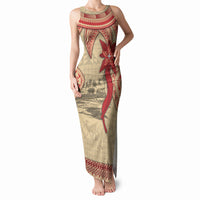 Tonga Language Week Tank Maxi Dress Tribal Cross Ngatu Floral Pattern DT05 Women Red - Polynesian Pride