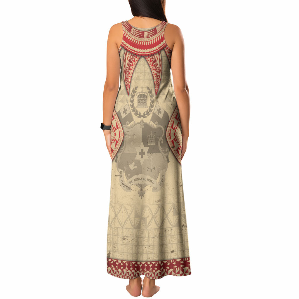 Tonga Language Week Tank Maxi Dress Tribal Cross Ngatu Floral Pattern DT05 - Polynesian Pride