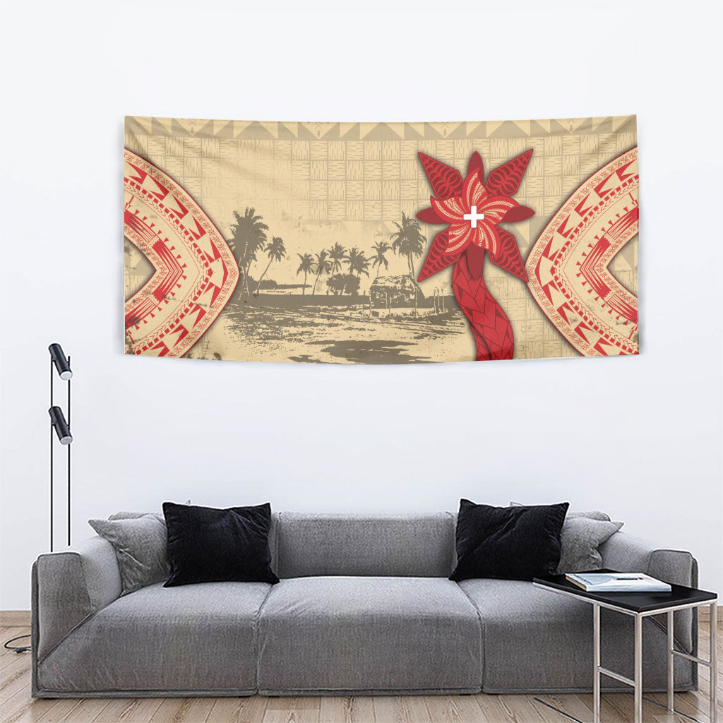 Tonga Language Week Tapestry Tribal Cross Ngatu Floral Pattern DT05 - Polynesian Pride