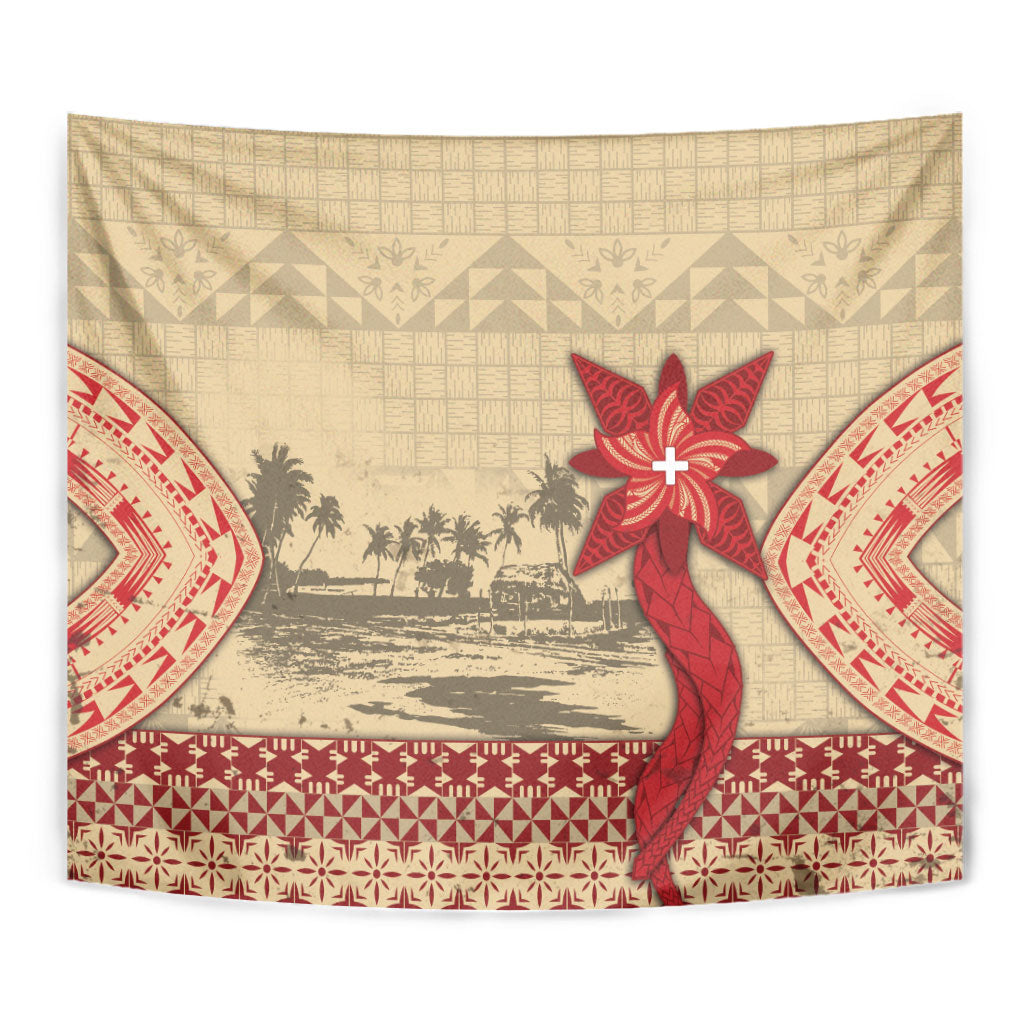Tonga Language Week Tapestry Tribal Cross Ngatu Floral Pattern DT05 - Polynesian Pride