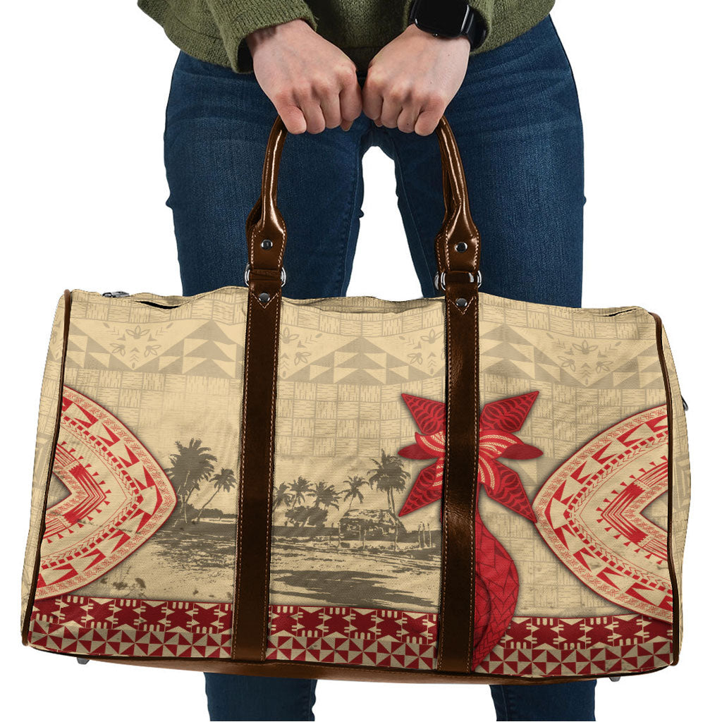 Tonga Language Week Travel Bag Tribal Cross Ngatu Floral Pattern DT05 Red - Polynesian Pride