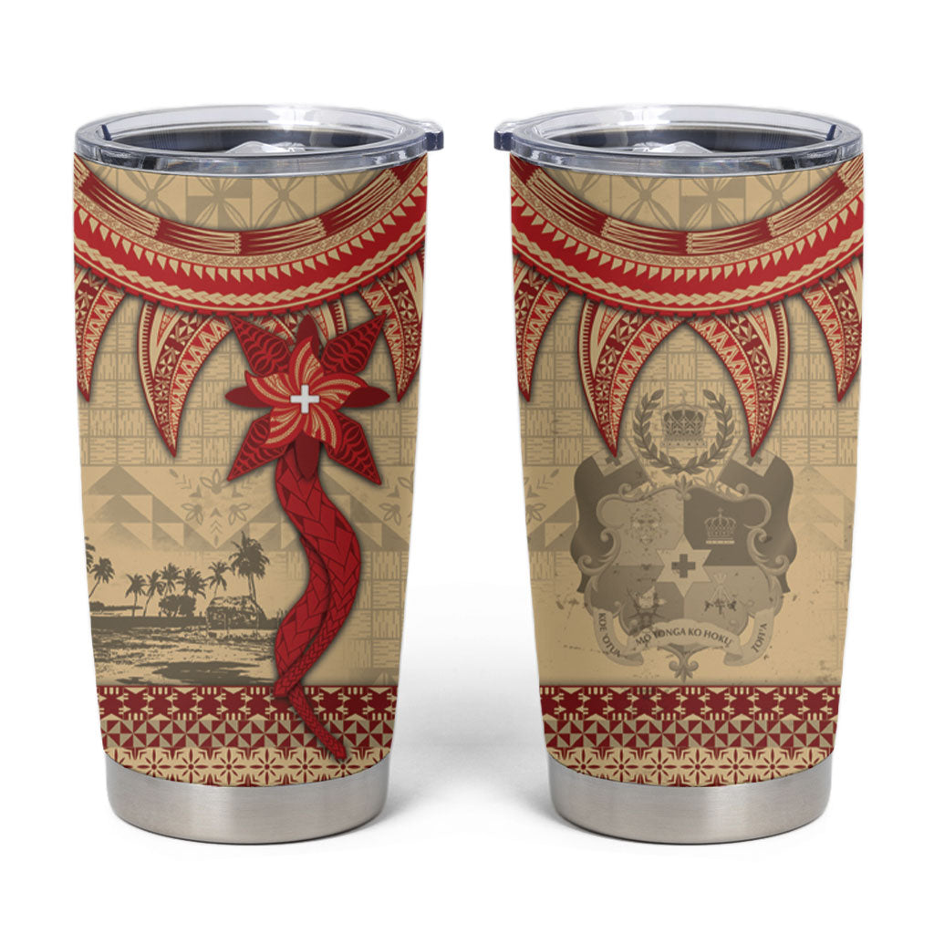 Tonga Language Week Tumbler Cup Tribal Cross Ngatu Floral Pattern DT05 Red - Polynesian Pride