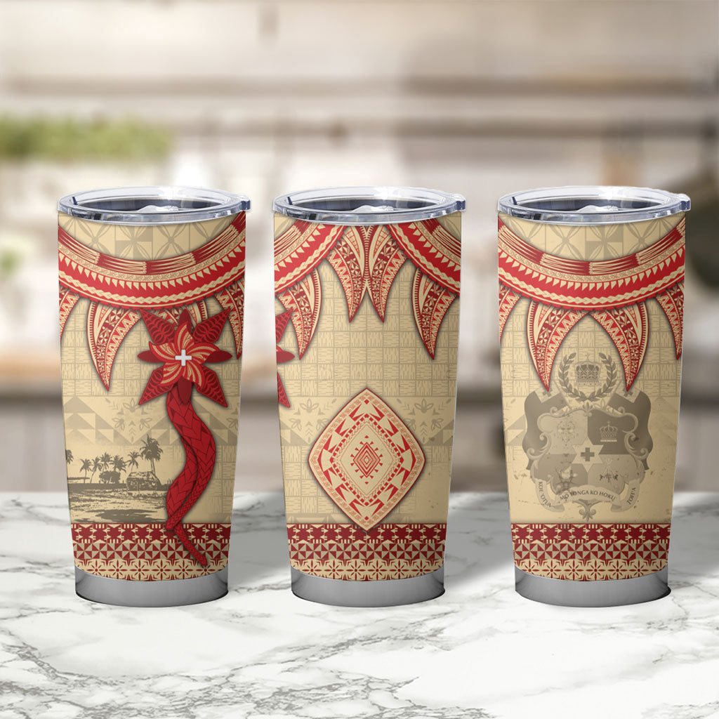 Tonga Language Week Tumbler Cup Tribal Cross Ngatu Floral Pattern DT05 - Polynesian Pride