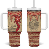 Tonga Language Week Tumbler With Handle Tribal Cross Ngatu Floral Pattern DT05 One Size: 40 oz Red - Polynesian Pride