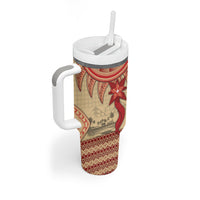 Tonga Language Week Tumbler With Handle Tribal Cross Ngatu Floral Pattern DT05 - Polynesian Pride