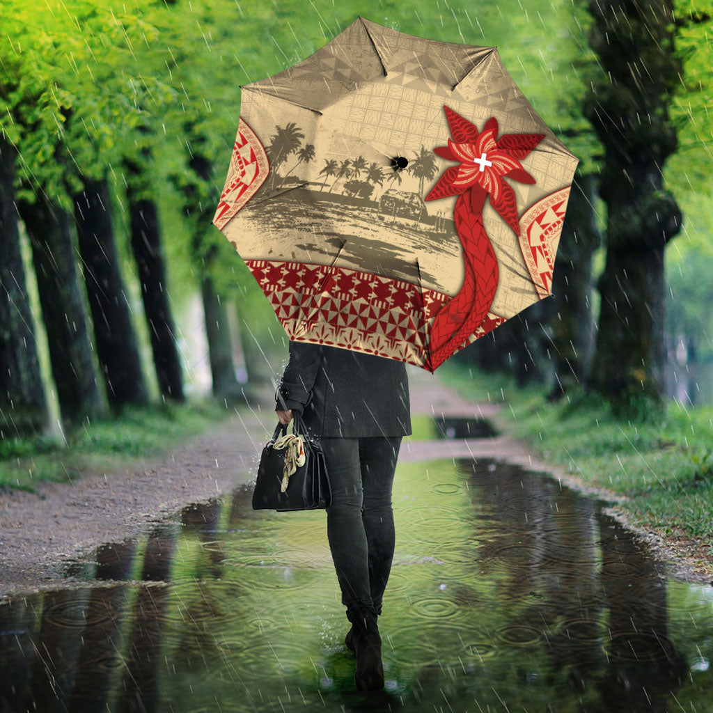 Tonga Language Week Umbrella Tribal Cross Ngatu Floral Pattern DT05 - Polynesian Pride
