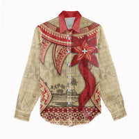 Tonga Language Week Women Casual Shirt Tribal Cross Ngatu Floral Pattern DT05 - Polynesian Pride