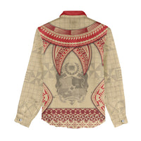 Tonga Language Week Women Casual Shirt Tribal Cross Ngatu Floral Pattern DT05 - Polynesian Pride