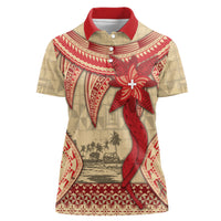 Tonga Language Week Women Polo Shirt Tribal Cross Ngatu Floral Pattern DT05 Female Red - Polynesian Pride