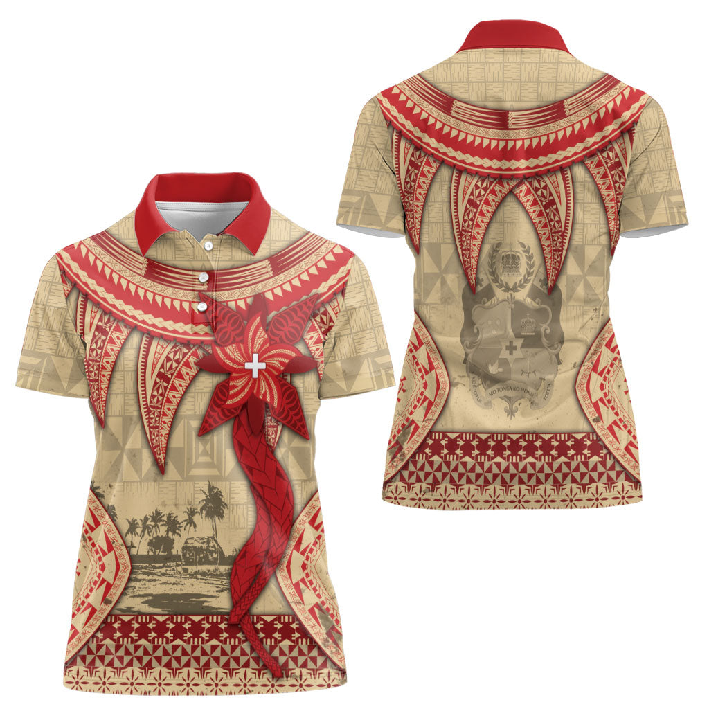 Tonga Language Week Women Polo Shirt Tribal Cross Ngatu Floral Pattern DT05 - Polynesian Pride