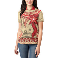Tonga Language Week Women Polo Shirt Tribal Cross Ngatu Floral Pattern DT05 - Polynesian Pride