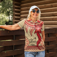 Tonga Language Week Women Polo Shirt Tribal Cross Ngatu Floral Pattern DT05 - Polynesian Pride