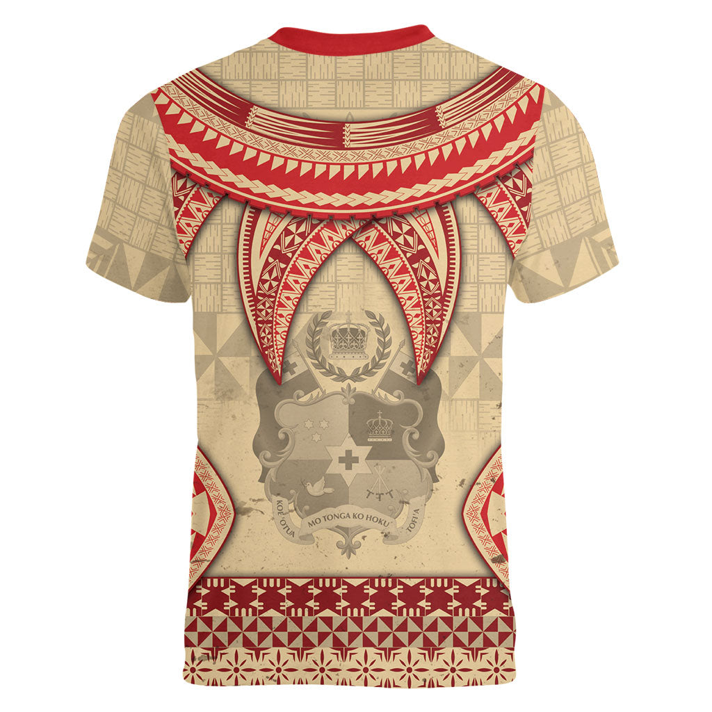 Tonga Language Week Women V-Neck T-Shirt Tribal Cross Ngatu Floral Pattern DT05 - Polynesian Pride