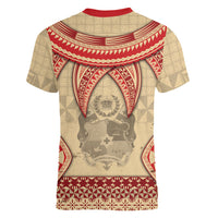 Tonga Language Week Women V-Neck T-Shirt Tribal Cross Ngatu Floral Pattern DT05 - Polynesian Pride