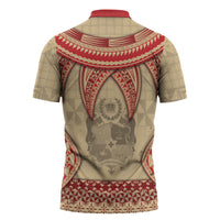 Tonga Language Week Zipper Polo Shirt Tribal Cross Ngatu Floral Pattern DT05 - Polynesian Pride