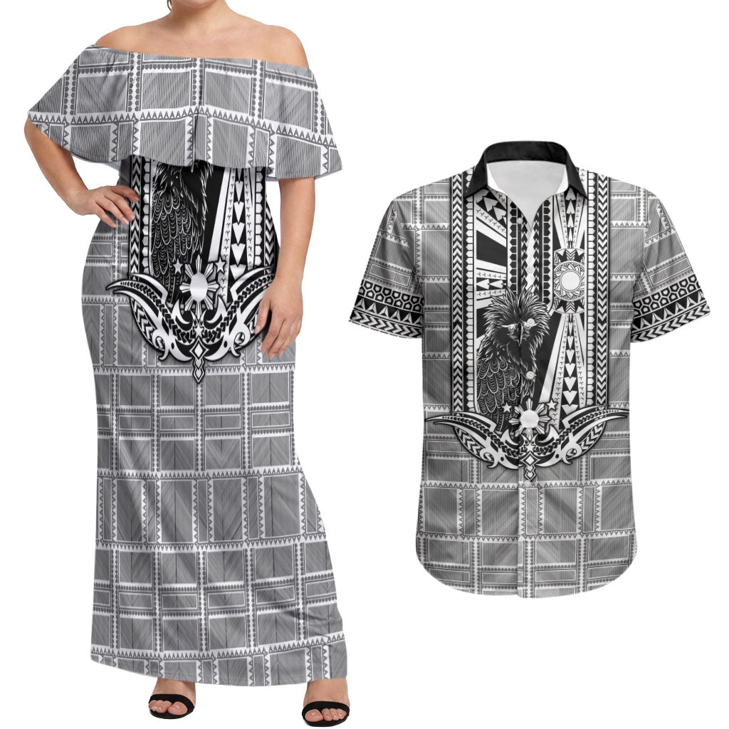 Mabuhay Philippines Festival Couples Matching Off Shoulder Maxi Dress and Hawaiian Shirt Philippine Eagle Sun Three Stars Barong Pattern