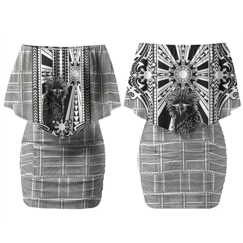 Mabuhay Philippines Festival Couples Matching Off Shoulder Short Dress and Long Sleeve Button Shirt Philippine Eagle Sun Three Stars Barong Pattern DT05 - Polynesian Pride