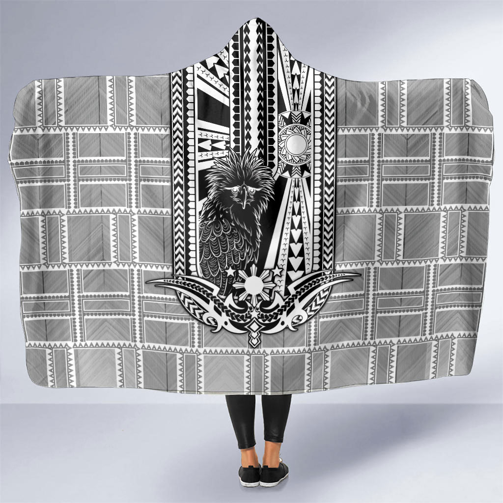 Mabuhay Philippines Festival Hooded Blanket Philippine Eagle Sun Three Stars Barong Pattern DT05 One Size Gray - Polynesian Pride
