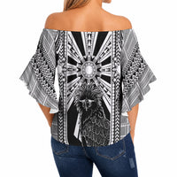 Mabuhay Philippines Festival Off Shoulder Wrap Waist Top Philippine Eagle Sun Three Stars Barong Pattern DT05 - Polynesian Pride