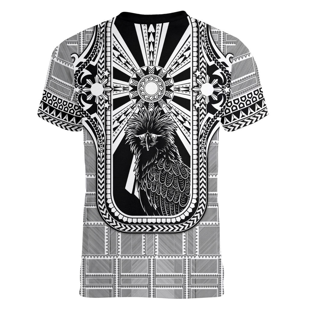 Mabuhay Philippines Festival Women V-Neck T-Shirt Philippine Eagle Sun Three Stars Barong Pattern DT05 - Polynesian Pride