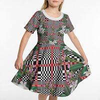 Red Binakol Motifs With Jasminum Sambac Kid Short Sleeve Dress Mabuhay Philippines Festival DT05 - Polynesian Pride