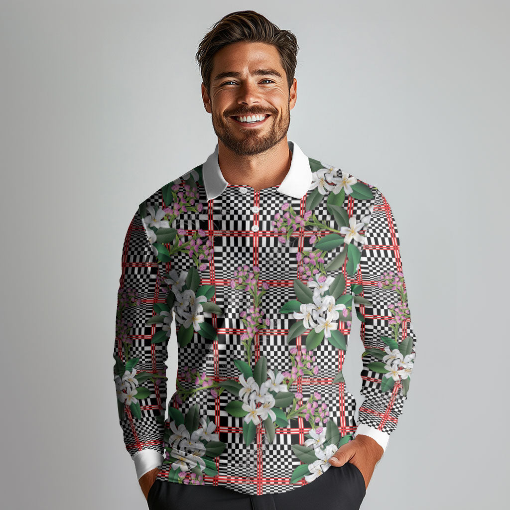 Red Binakol Motifs With Jasminum Sambac Long Sleeve Polo Shirt Mabuhay Philippines Festival DT05 - Polynesian Pride