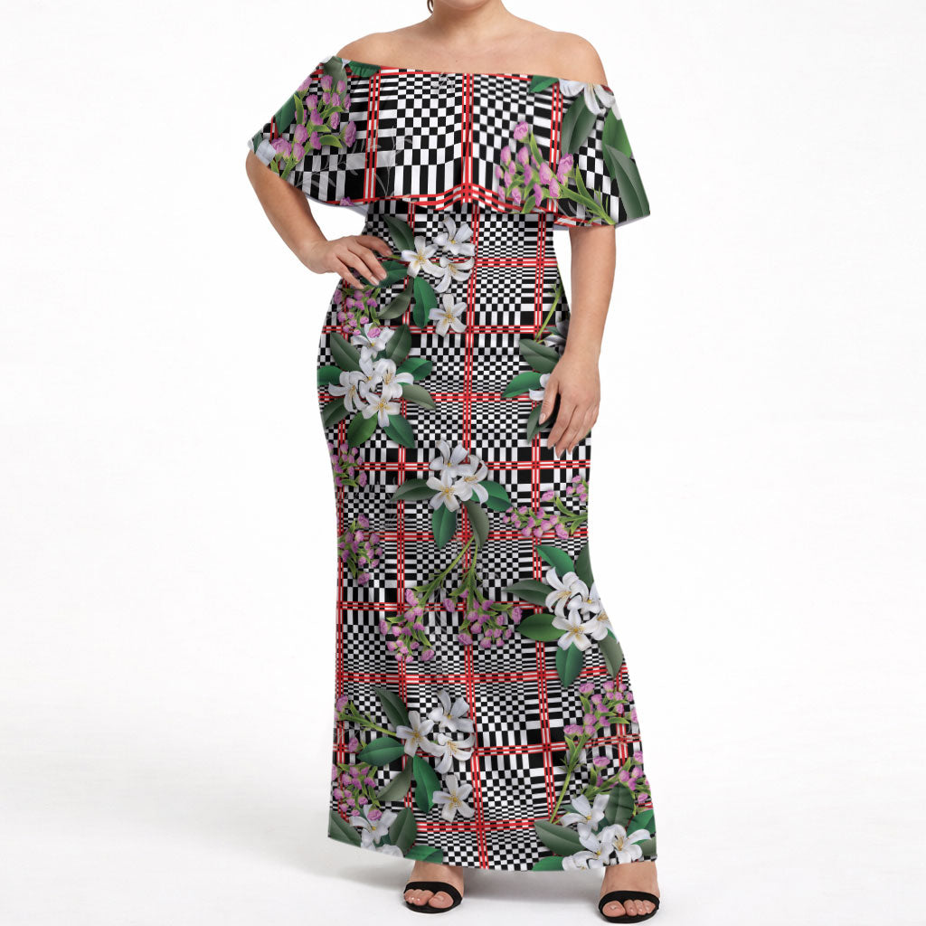 Red Binakol Motifs With Jasminum Sambac Off Shoulder Maxi Dress Mabuhay Philippines Festival DT05 Women Red - Polynesian Pride