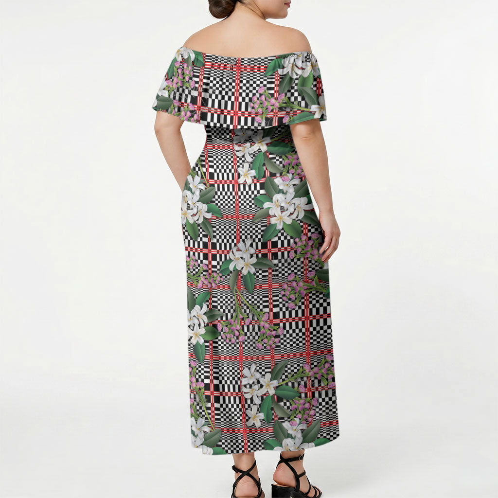 Red Binakol Motifs With Jasminum Sambac Off Shoulder Maxi Dress Mabuhay Philippines Festival DT05 - Polynesian Pride