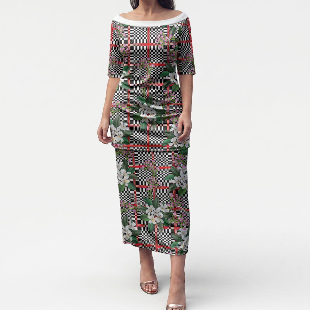 Red Binakol Motifs With Jasminum Sambac Puletasi Mabuhay Philippines Festival DT05 Long Dress Red - Polynesian Pride