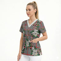 Red Binakol Motifs With Jasminum Sambac Scrub Top Mabuhay Philippines Festival DT05 - Polynesian Pride