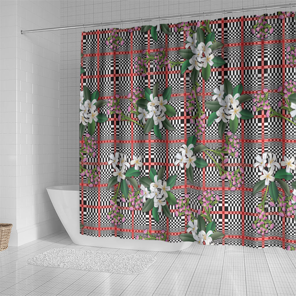 Red Binakol Motifs With Jasminum Sambac Shower Curtain Mabuhay Philippines Festival DT05 - Polynesian Pride
