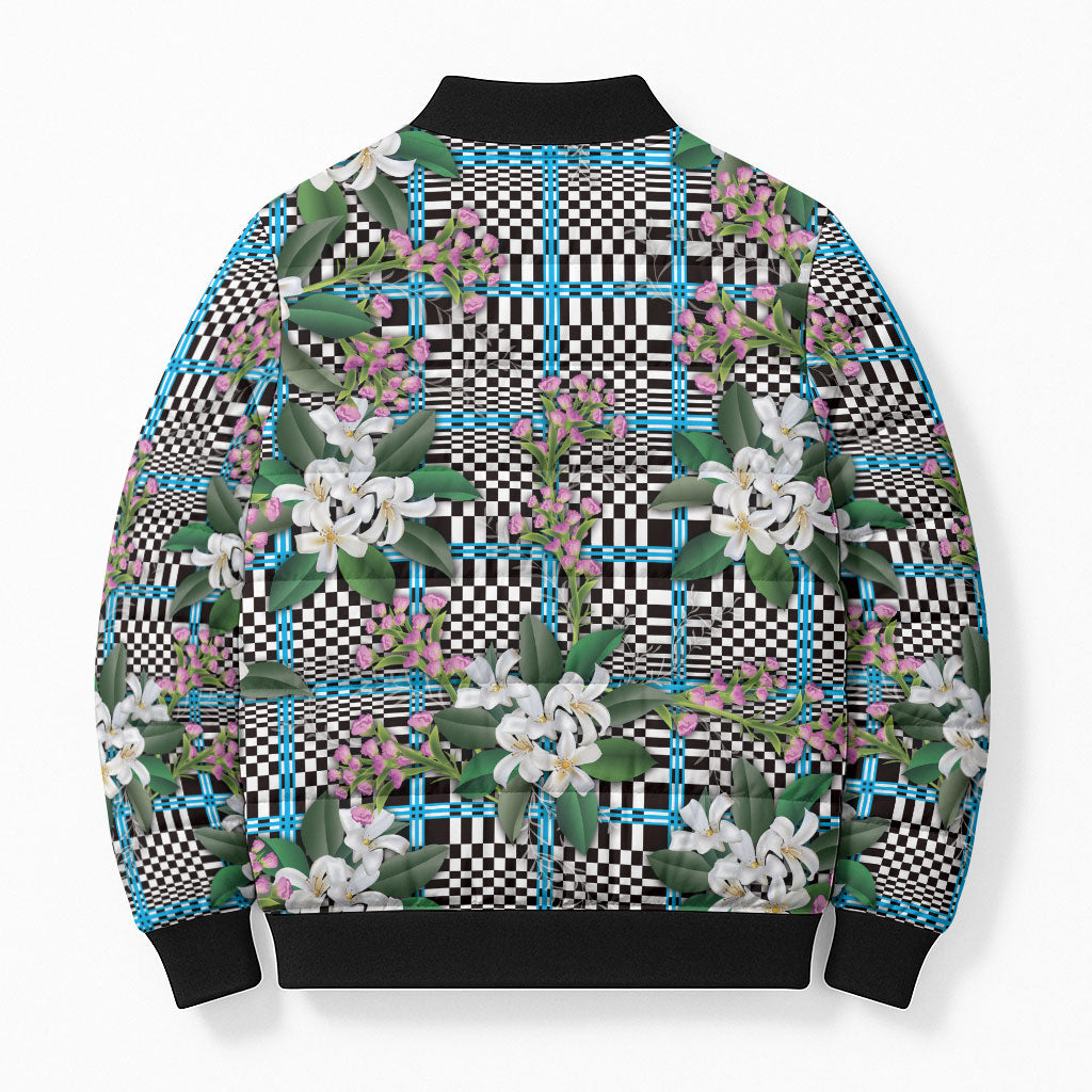 Blue Binakol Motifs With Jasminum Sambac Bomber Puffer Jacket Mabuhay Philippines Festival DT05 - Polynesian Pride