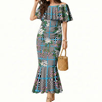 Blue Binakol Motifs With Jasminum Sambac Mermaid Dress Mabuhay Philippines Festival DT05 Women Blue - Polynesian Pride