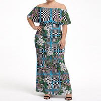 Blue Binakol Motifs With Jasminum Sambac Off Shoulder Maxi Dress Mabuhay Philippines Festival DT05 Women Blue - Polynesian Pride