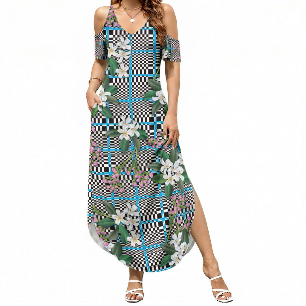 Blue Binakol Motifs With Jasminum Sambac Summer Maxi Dress Mabuhay Philippines Festival DT05 Women Blue - Polynesian Pride