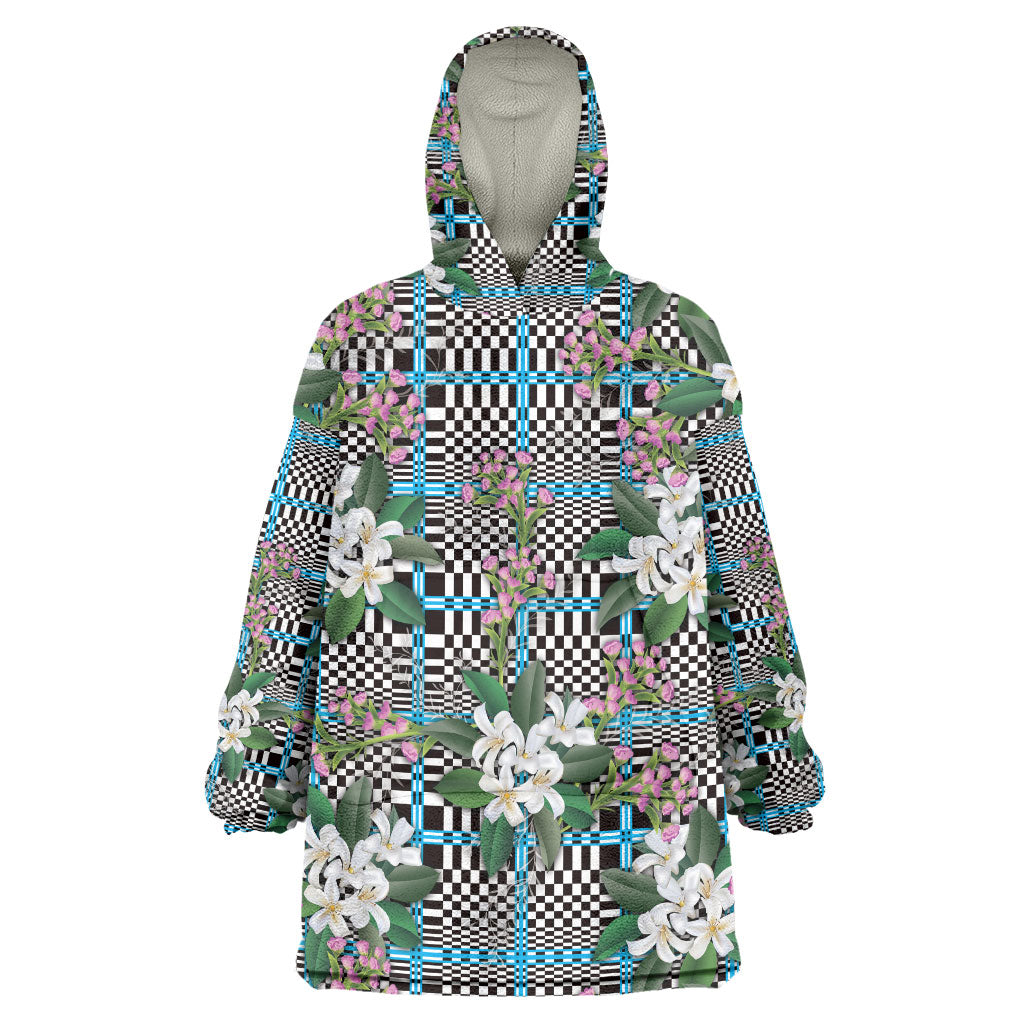 Blue Binakol Motifs With Jasminum Sambac Wearable Blanket Hoodie Mabuhay Philippines Festival